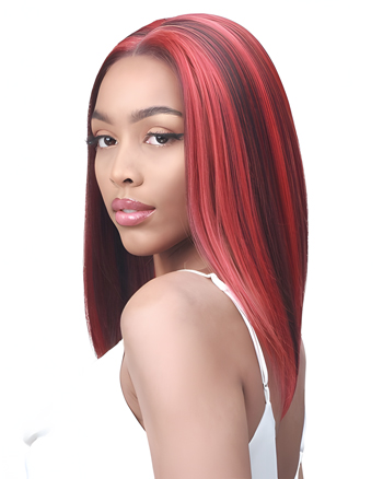 Red Highlight Straight Wig – Side Part Shoulder Length Synthetic Lace Front Wig for Black Women, Heat Resistant Fiber Hair