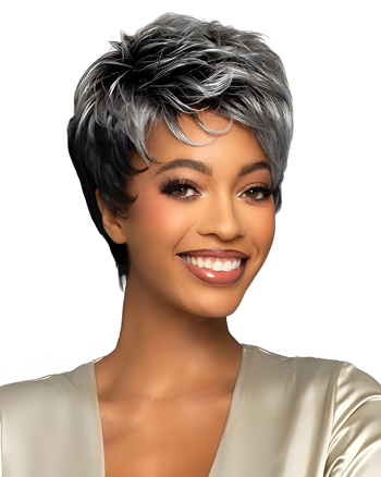Short Silver Pixie Cut Wig – Layered Synthetic Wig for Black Women, Natural Wavy Texture, Heat Resistant, Mature Style