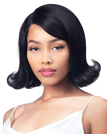 Classic Black Vintage Flip Bob Wig with Side Part – Short Retro Style Synthetic Hair for Women