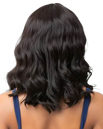 Natural Wavy Shoulder-Length Synthetic Wig with Bangs – Heat Resistant, Soft Texture, for African American Women