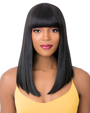 Sleek Straight Synthetic Wig with Full Bangs for Black Women – Natural Look, Heat Resistant