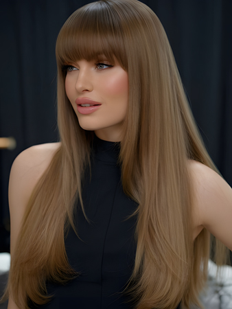 Straight Honey Blonde 13x4 Lace Front Human Hair Wig with Full Bangs – Long Silky Style