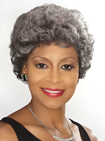 Capless Short Wavy Silver Gray Wig