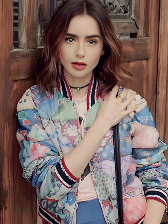 Popular Lily Collins Wavy Lace Front Synthetic Wig