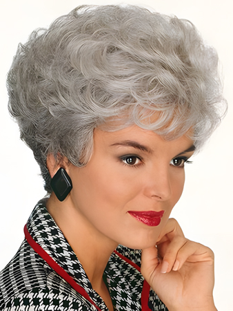 Short Crown Curls Gray Wig