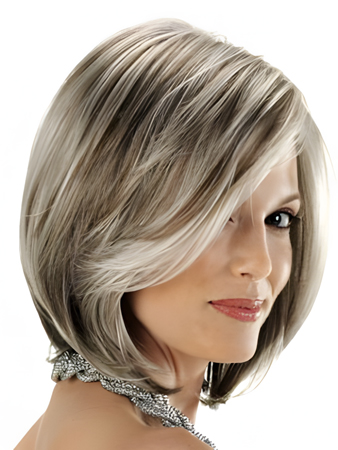 Angled Sides Capless Synthetic Gray Wig
