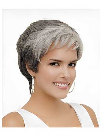 Synthetic Rounded Fringe Wavy Gray Wig