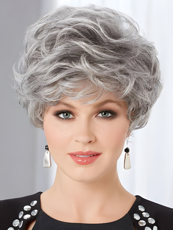 Short Crop Style Gray Wig With Beautifully Layered Curls