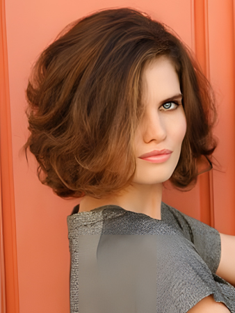 Glamorous Human Hair Wavy Lace Front Wig