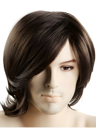 Brown Flexibility Medium Capless Synthetic Mens Wig
