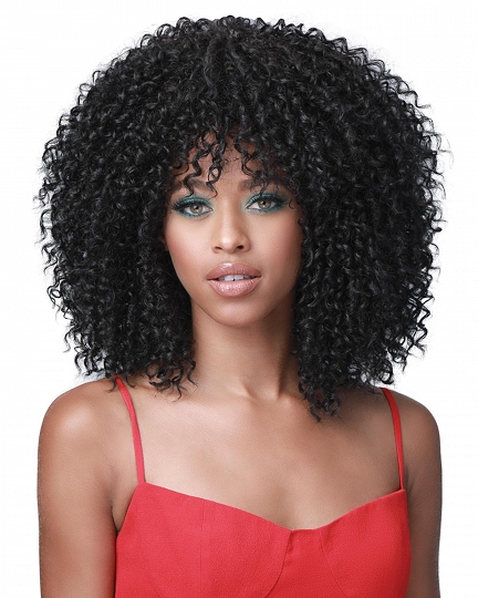 Afro Kinky Curly Wig with Bangs – Natural Black Shoulder-Length Synthetic Hair for Black Women