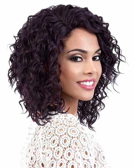 Amazing Capless Deep Curly Synthetic Wig – Shoulder Length Dark Purple Hair