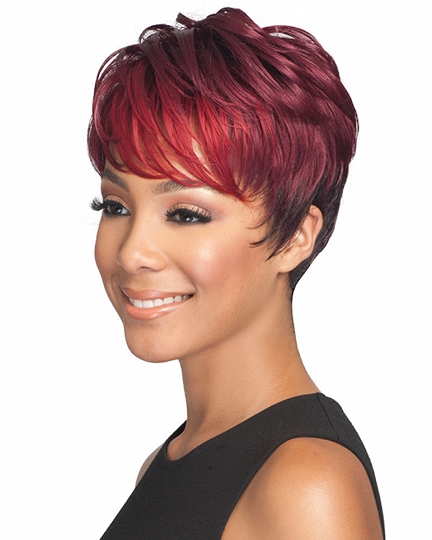 Trendy Short Pixie Cut Capless Synthetic Wig – Burgundy Red Layered Style
