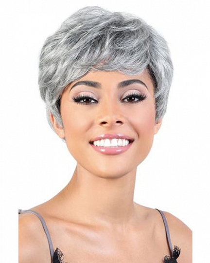 Elegant Short Pixie Wig – Capless Silver Gray Synthetic Hair for Women