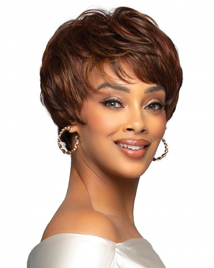 Capless Short Synthetic Wig for Black Women – Auburn Highlighted Layered Pixie Cut