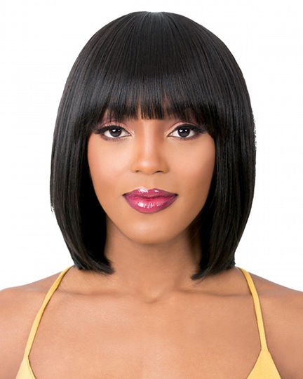 Classic Straight Bob Black Synthetic Wig with Bangs for African American Women