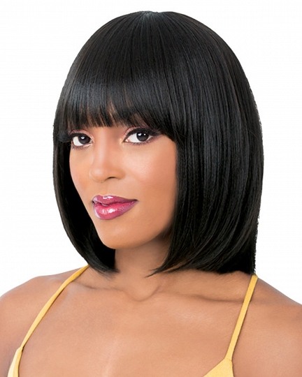 Classic Straight Bob Black Synthetic Wig with Bangs for African American Women