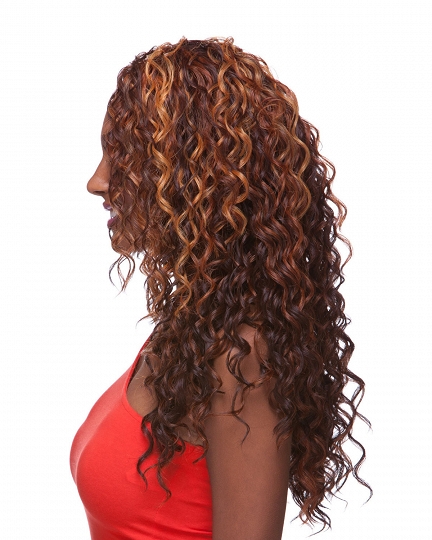 Long Curly Synthetic Wig with Highlights for African American Women – Auburn Brown Mix