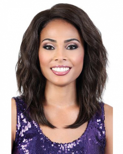 Medium Length Wavy Wig for Black Women – Natural Black Shoulder-Length Synthetic Hair