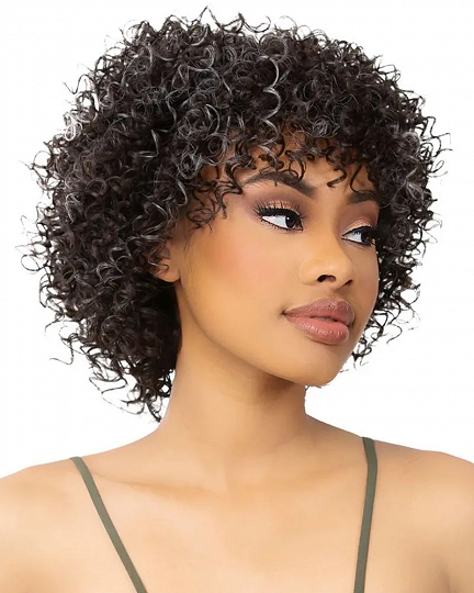 Short Afro Curly Wig with Bangs – Natural Black Synthetic Wig for Black Women