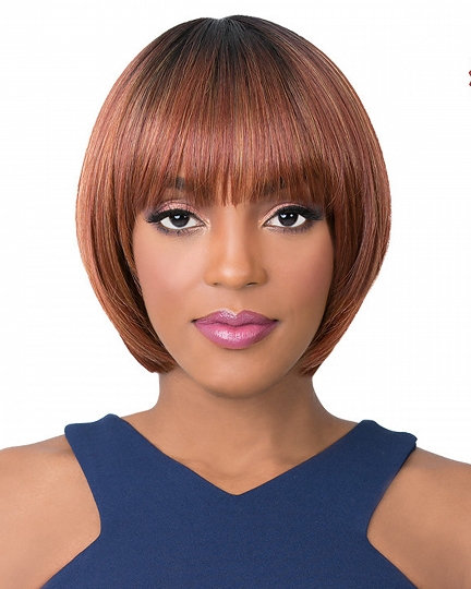 Straight Bob Wig with Bangs – Copper Brown Synthetic Capless Wig for Black Women