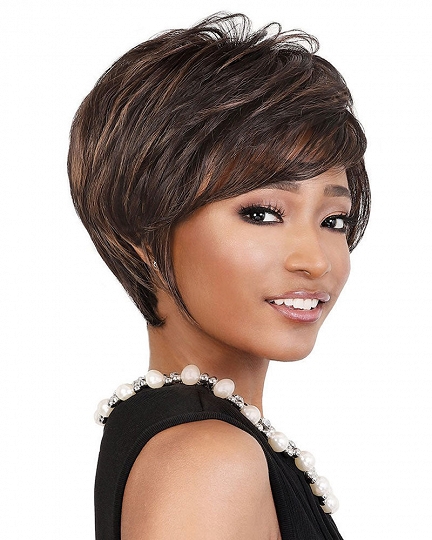 Short Pixie Cut Wig with Side Bangs for Black Women – Natural Looking Brown Highlights