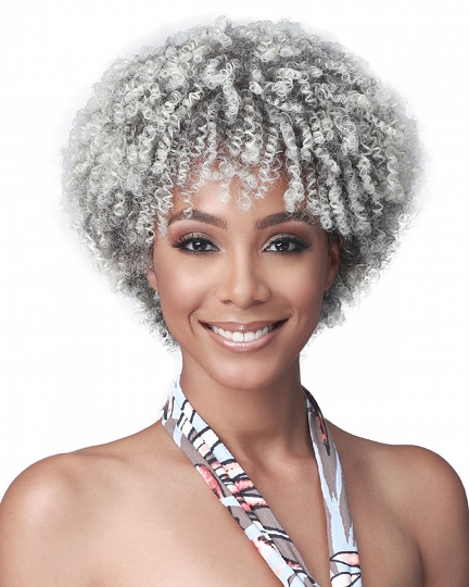 Trendy Short Kinky Curly Synthetic Capless Afro Wig for African American Women – Silver Gray Color