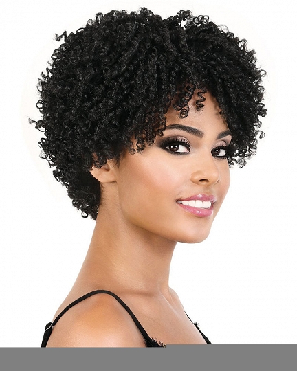 Short Kinky Curly Synthetic Capless Wig with Bangs for African American Women