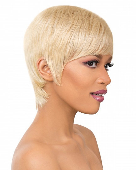 Blonde Pixie Cut Wig for Black Women – Short Straight Synthetic Wig with Side Bangs