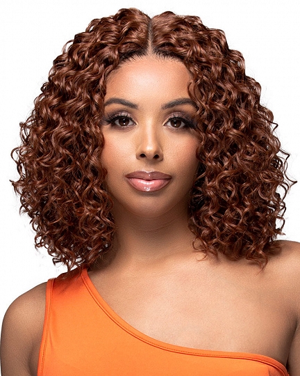 Short Curly Bob Wig – Auburn Brown Synthetic Hair with Middle Part for Black Wome