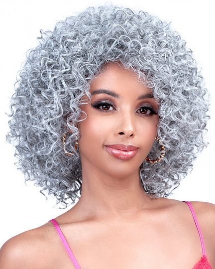 Silver Grey Afro Curly Wig for Women – Short Kinky Curly Synthetic Hair, Natural Voluminous Look for Cosplay, Party, Daily Wear