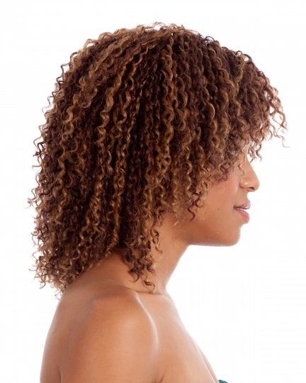 Curly Afro Wig for Women – Natural Look, Shoulder Length, Synthetic Heat Resistant Hair with Bangs – Brown Mixed Highlight