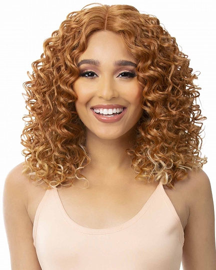 Medium-Length Curly Wig for Women – Auburn Ombre with Blonde Tips, Natural Heat Resistant Synthetic Hair