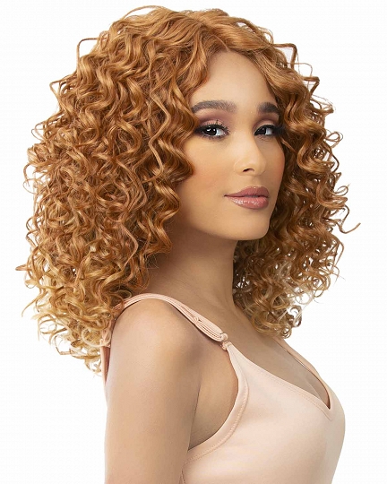 Medium-Length Curly Wig for Women – Auburn Ombre with Blonde Tips, Natural Heat Resistant Synthetic Hair