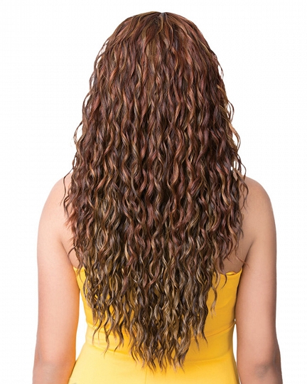 Long Wavy Brown Wig with Bangs – Highlighted Synthetic Hair for Women, Heat Resistant Natural Look