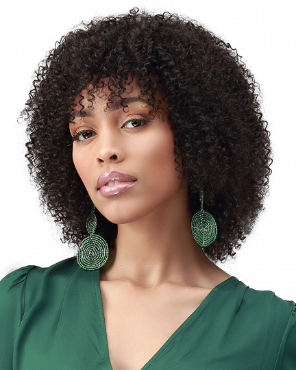 Curly Afro Wig with Bangs – Natural Black Short Kinky Curly Synthetic Wig for Women