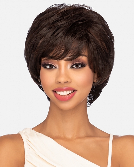 Short Layered Pixie Cut Wig – Natural Black, Voluminous Style with Side Bangs