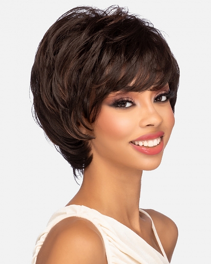 Short Layered Pixie Cut Wig – Natural Black, Voluminous Style with Side Bangs