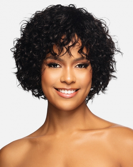 Short Curly Afro Wig with Bangs – Natural Black Fluffy Synthetic Wig for Women