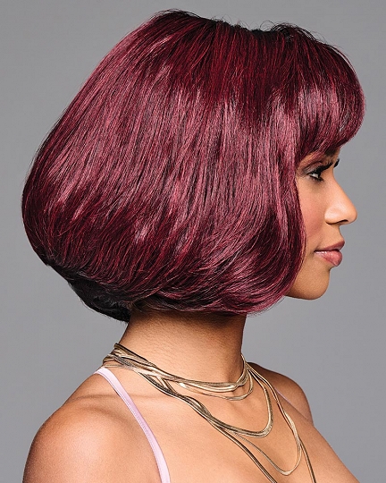 Short Layered Bob Wig with Side Part – Wine Red Ombre Synthetic Hair for Bold & Glamorous Looks