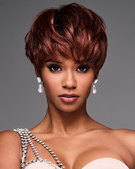 Short Fluffy Auburn Pixie Cut Synthetic Wig for African American Women