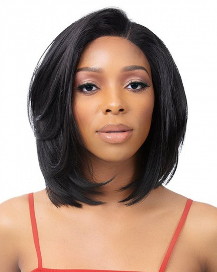 Sleek Natural Black Shoulder-Length Bob Wig – Side Part, Heat Resistant Synthetic Hair for Women