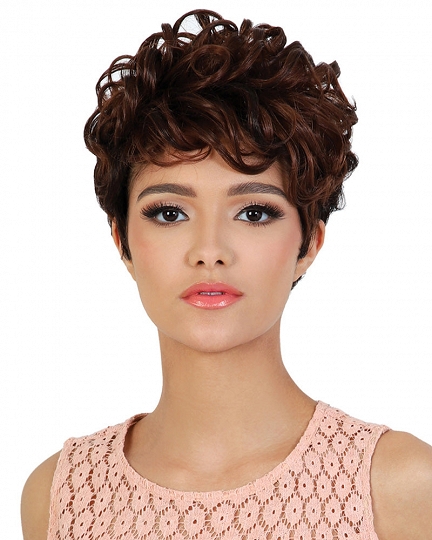 Short Curly Brown Synthetic Wig for Women – Natural Voluminous Pixie Cut, Heat Resistant Daily & Party Wig