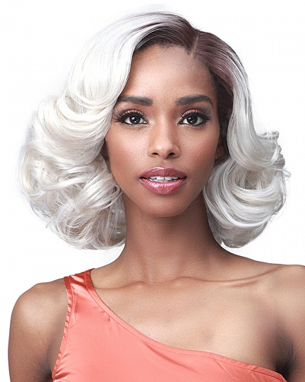 Vintage Platinum Blonde Wig with Dark Roots – Shoulder Length Body Wave Synthetic Wig for Black Women