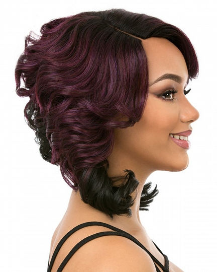 Shoulder Length Curly Ombre Purple Wig for Black Women – Synthetic Vintage Style Wig with Side Part