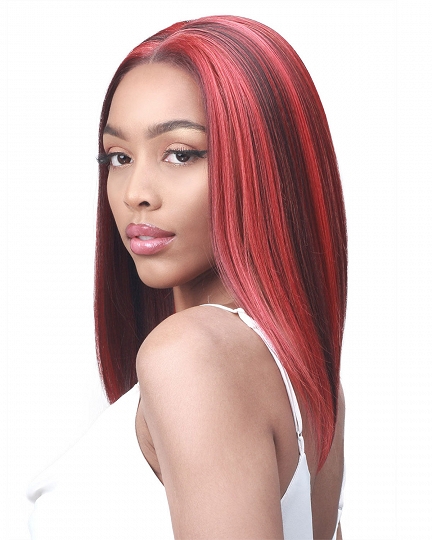 Red Highlight Straight Wig – Side Part Shoulder Length Synthetic Lace Front Wig for Black Women, Heat Resistant Fiber Hair