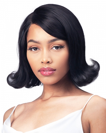 Classic Black Vintage Flip Bob Wig with Side Part – Short Retro Style Synthetic Hair for Women