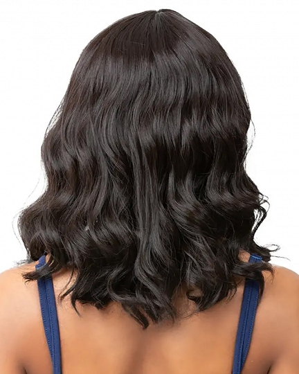 Natural Wavy Shoulder-Length Synthetic Wig with Bangs – Heat Resistant, Soft Texture, for African American Women
