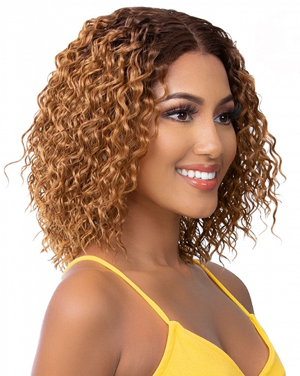 Ombre Honey Blonde Curly Bob Wig for Black Women – Shoulder Length Synthetic Lace Front Wig with Natural Hairline