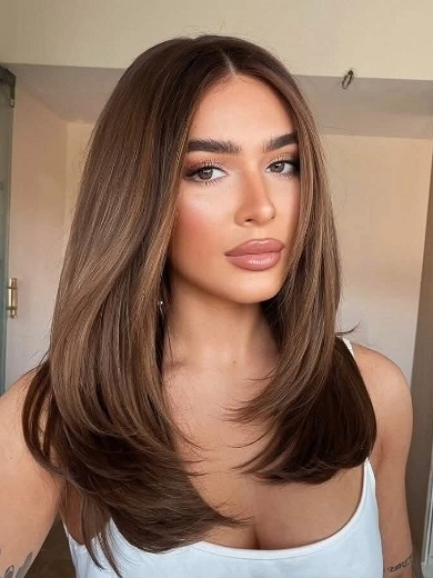 Straight Medium Brown Lace Front Human Hair Wig – Pre-Plucked, Natural Look